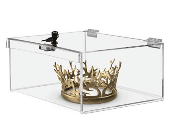 Lockable acrylic display case with UV-resistant coating for jewelry, museums, and retail