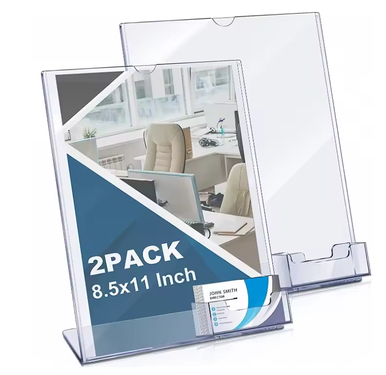 Versatile acrylic sign holders for A-frames, wall, tabletop and floor-standing displays
